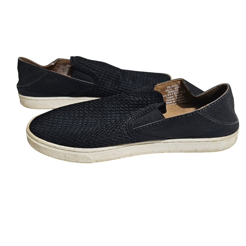 OluKai Pehuea Black Mesh Slip On Sneakers Shoes 20271-4040 Womens 6.5